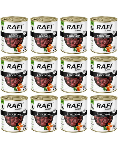 RAFI Classic Nassfutter mit Wild für adulte Hunde aller Rassen 12x800 g