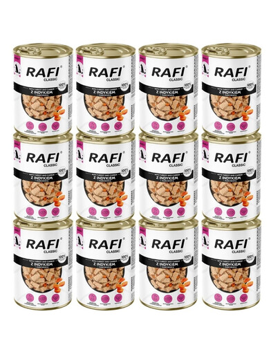 RAFI Classic Nassfutter mit Pute und Karotte in Soße für adulte Hunde aller Rassen 12x1240 g