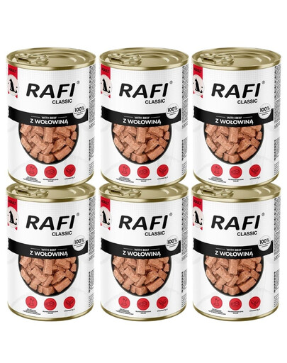 RAFI Classic Nassfutter mit Rind in Soße für adulte Hunde aller Rassen 6x1240 g