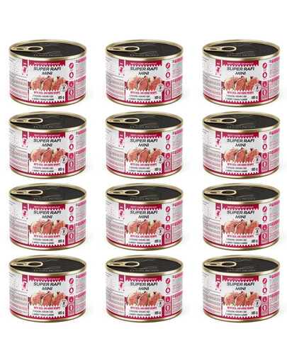 SUPER RAFI Mini Nassfutter mit Kalb und Gänseherzen für adulte kleine Hunderassen getreidefrei 12x185g