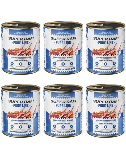 SUPER RAFI Pure Line Nassfutter Lamm mit Süßkartoffeln für adulte Hunde getreidefrei 6x800g