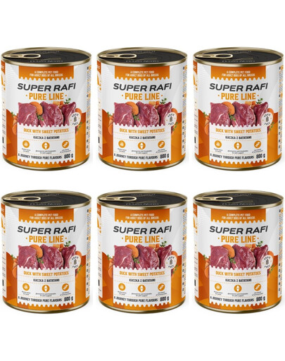 SUPER RAFI Pure Line Nassfutter Ente mit Süßkartoffeln für adulte Hunde getreidefrei 6x800g