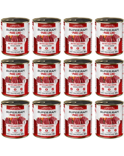 SUPER RAFI Pure Line Nassfutter Rind mit Süßkartoffeln für adulte Hunde getreidefrei 12x800g