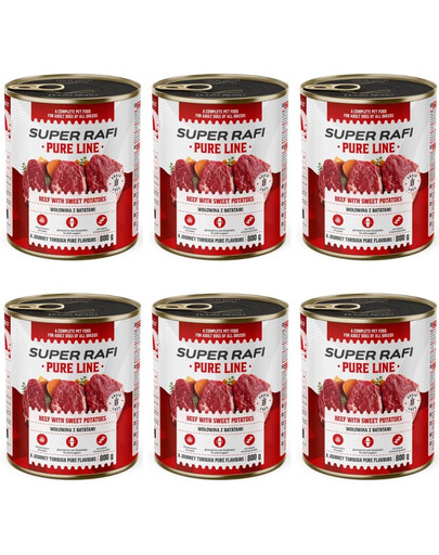 SUPER RAFI Pure Line Nassfutter Rind mit Süßkartoffeln für adulte Hunde getreidefrei 6x800g