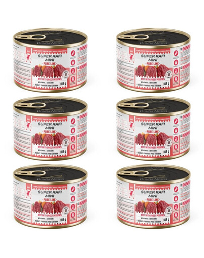 SUPER RAFI Mini Pure Line Nassfutter mit Rind und Süßkartoffeln für adulte kleine Hunderassen 6x185g