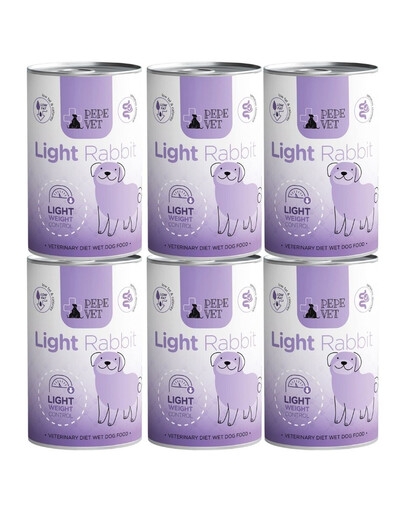 PAKA ZWIERZAKA PEPE Vet Light Rabbit Nassfutter mit Kaninchen für adulte Hunde zur Unterstützung der Gewichtsreduktion 6x400 g
