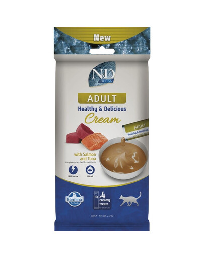 FARMINA N&D Ocean cremiger Snack mit Lachs und Thunfisch für adulte Katzen 60 g