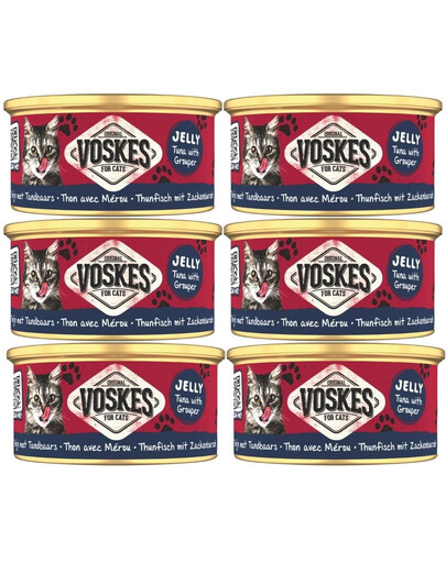 VOSKES Jelly Tuna with Grouper Nassfutter mit Thunfisch und Zackenbarsch in Gelee für Katzen 6x85 g