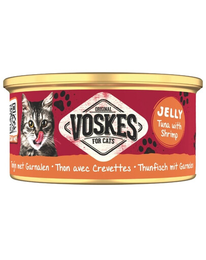 VOSKES Nassfutter mit Thunfisch und Garnelen in Gelee für Katzen 85 g