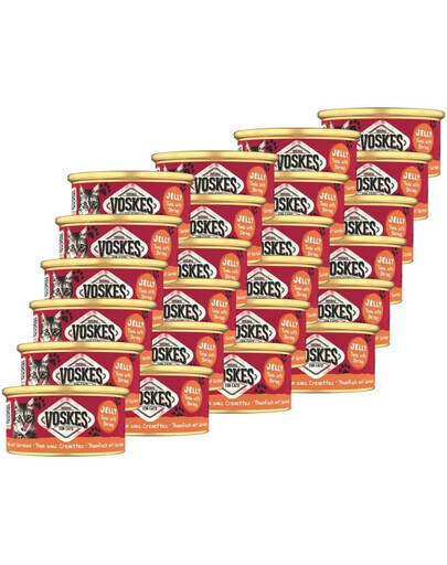VOSKES Nassfutter mit Thunfisch und Garnelen in Gelee für Katzen 24x85 g