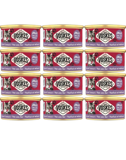 VOSKES Nassfutter mit Thunfisch und Seebarsch in Gelee für Katzen 12x85 g