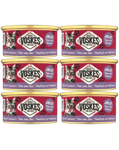 VOSKES Nassfutter mit Thunfisch und Seebarsch in Gelee für Katzen 6x85 g
