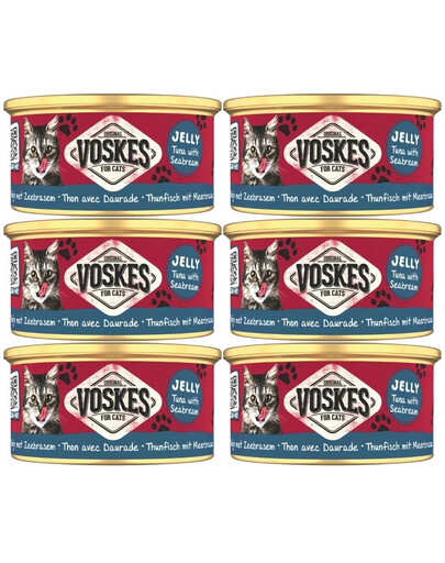 VOSKES Nassfutter mit Thunfisch und Dorade in Gelee für Katzen 6x85 g
