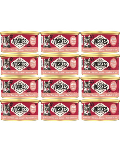 VOSKES Nassfutter mit Thunfisch und Lachs in Gelee für Katzen 12x85 g