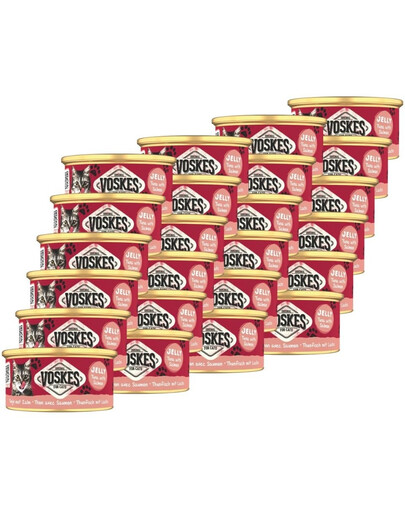 VOSKES Nassfutter mit Thunfisch und Lachs in Gelee für Katzen 24x85 g