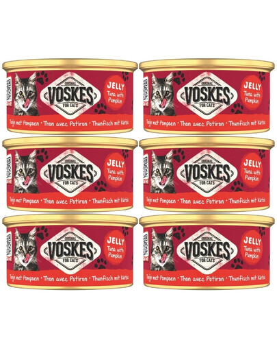 VOSKES Nassfutter mit Thunfisch und Kürbis in Gelee für Katzen 6x85 g