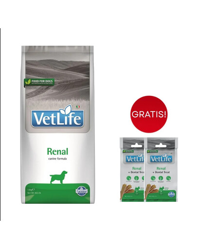 FARMINA Vet Life Renal Dog 12 kg + Dental Treat Renal Mini 2x60 g GRATIS!