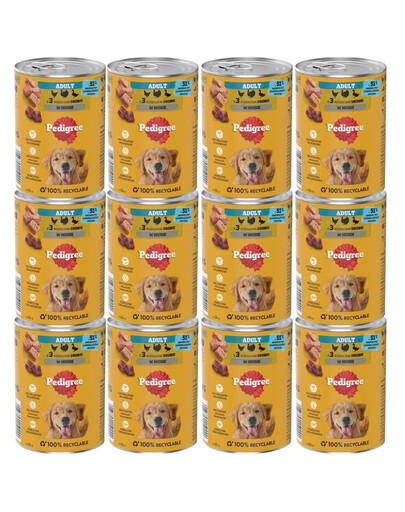 PEDIGREE Adult Nassfutter mit Geflügel in Mousse für adulte Hunde 12x400 g