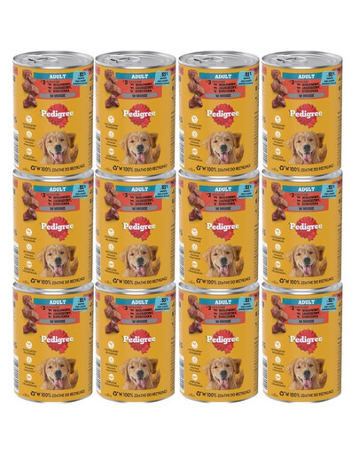 PEDIGREE Adult Nassfutter mit Rind, Lamm und Huhn in Mousse für adulte Hunde 12x400g