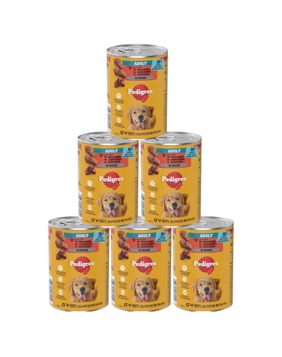 PEDIGREE Adult Nassfutter mit Rind, Lamm und Huhn in Mousse für adulte Hunde 6x400g