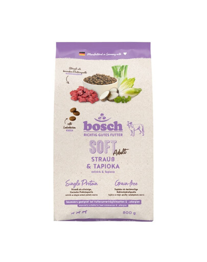 BOSCH Soft Trockenfutter mit Strauß und Tapioka getreidefrei für adulte empfindliche Hunde 800g