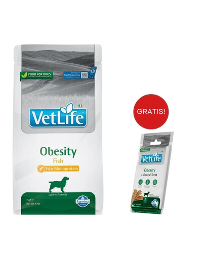 FARMINA Vet Life Obesity Fish 2 kg + Snack Dental Treat Obesity Medium/Maxi 100 g GRATIS!
