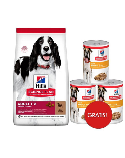 HILL'S Science Plan Canine Adult Medium Lamb & Rice 18 kg + 3 Dosen GRATIS