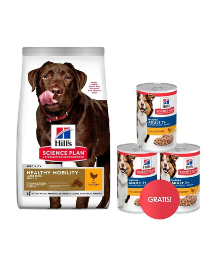 HILL'S Science Plan Canine Adult Healthy Mobility Large breed Chicken für große Hunderassen Gelenkunterstützung 14 kg + 3 Dosen GRATIS