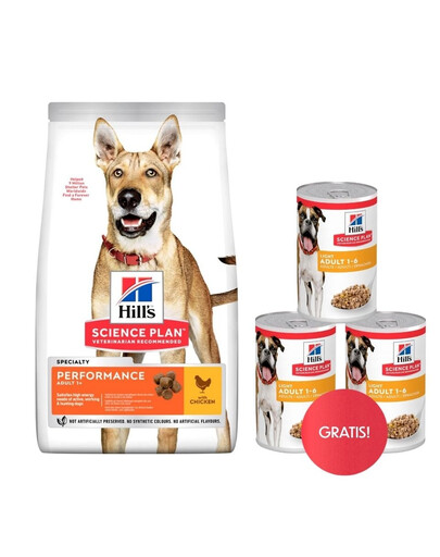 HILL'S Canine Adult 1+ Performance Huhn für aktive Hunde 14 kg + 3 Dosen GRATIS