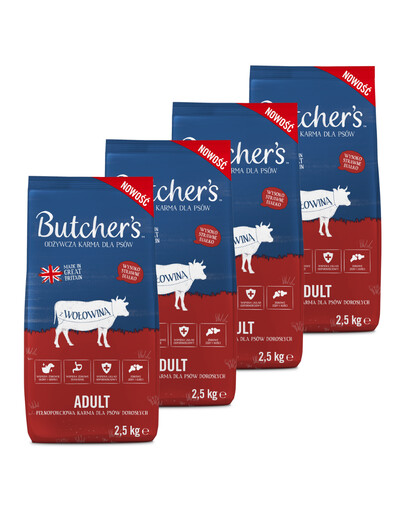 Butcher's Trockenfutter mit Rind für adulte Hunde aller Rassen 4 x 2,5 kg
