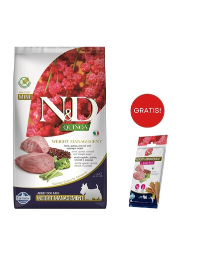 FARMINA N&D Quinoa Dog Adult Mini Weight Management 2.5 kg + Snack Dental Treat Weight management Mini 60 g GRATIS!