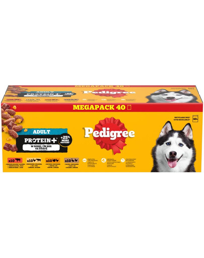 PEDIGREE Adult Protein+ Nassfutter in Gelee mit Rind, Leber, Huhn und Ente 40 x 85g