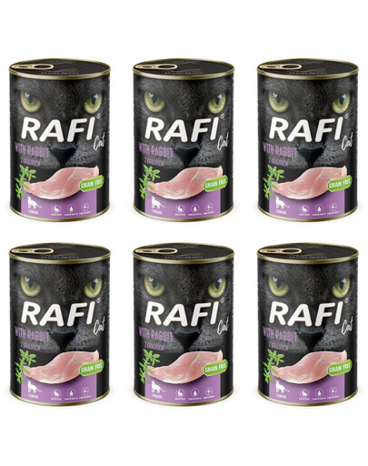 RAFI Cat Nassfutter mit Kaninchen für adulte sterilisierte Katzen getreidefrei 6x400 g