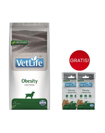 FARMINA Vet Life Obesity Dog 12 kg + Snacks Dental Treat Obesity Mini 2x60 g GRATIS!
