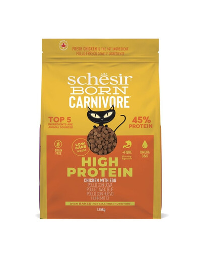 SCHESIR Born Carnivore Hähnchen mit Ei proteinreich für adulte Katzen 1,25 kg