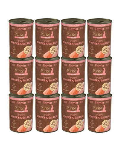 FITMIN Purity Puppy Chicken with Salmon Nassfutter Huhn mit Lachs für Welpen getreidefrei 12x400g