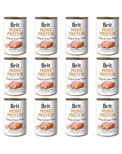 BRIT Mono Protein Turkey & Sweet Potato Nassfutter mit Pute und Süßkartoffeln für adulte Hunde 12x400 g