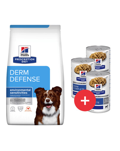 HILL'S Prescription Diet Canine Derm Defense für Hunde mit Allergien 12 kg + 3 Dosen GRATIS