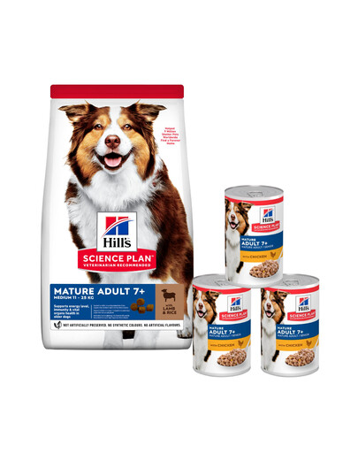 HILL'S Science Plan Canine Mature Adult Lamb & Rice für ältere Hunde 14 kg + 3 Dosen GRATIS
