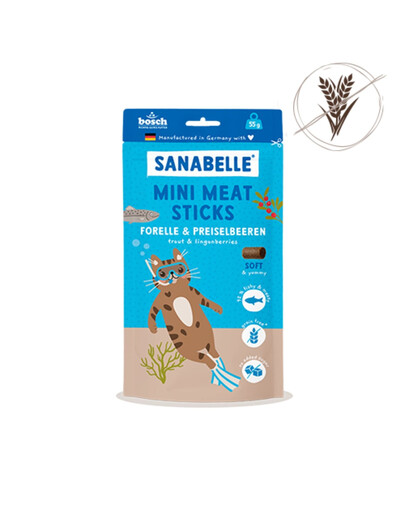 SANABELLE Mini Meat Sticks Snacks Forelle und Preiselbeeren für Katzen getreidefrei 55g