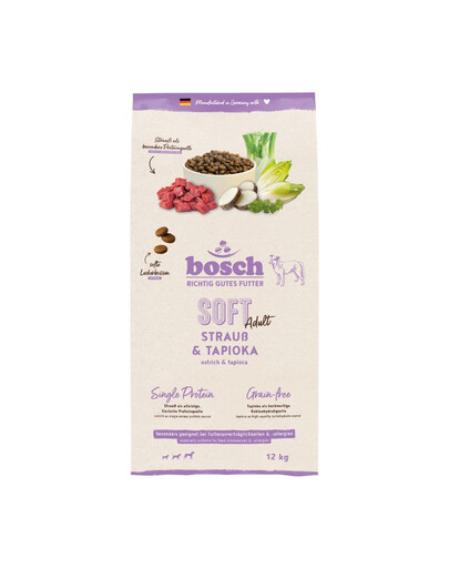 BOSCH Soft Trockenfutter mit Strauß und Tapioka monoprotein getreidefrei für adulte Hunde 12 kg