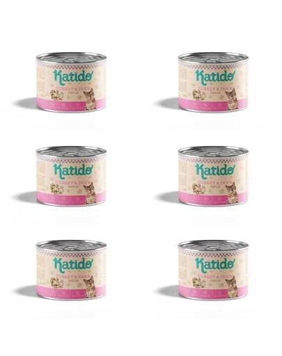 KATIDO Adult Turkey and Duck Nassfutter Pute mit Ente für adulte Katzen 6x200g