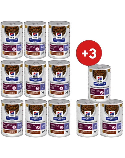 HILL'S Prescription Diet Canine i/d Low Fat Digestive Care Stew mit Huhn und Gemüse 9x354 g + 3 Dosen GRATIS!