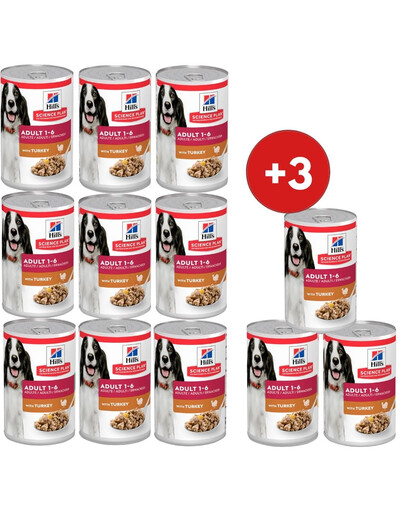HILL'S Science Plan Canine Adult Turkey für adulte Hunde mit Pute 9x370 g +3 Dosen GRATIS