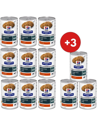 HILL'S Prescription Diet Canine w/d Diabetes Care mit Huhn 9x370 g + 3 Dosen GRATIS!