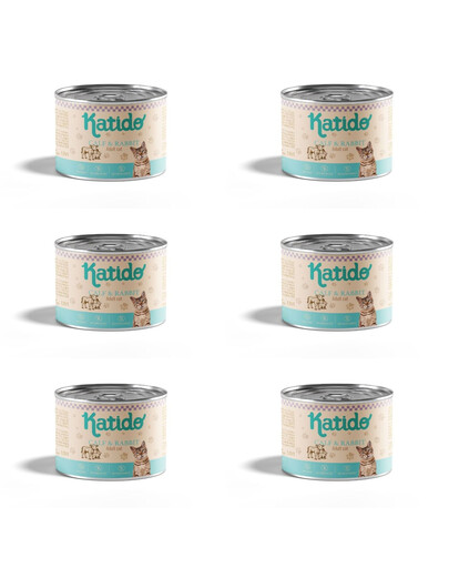 KATIDO Adult Calf and Rabbit Nassfutter Kalbfleisch mit Kaninchen für adulte Katzen 6x200g