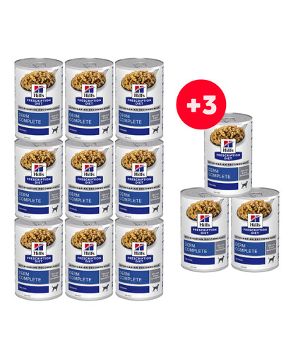 HILL'S Prescription Diet Canine Derm Complete Hundefutter 9x370g + 3 Dosen GRATIS!
