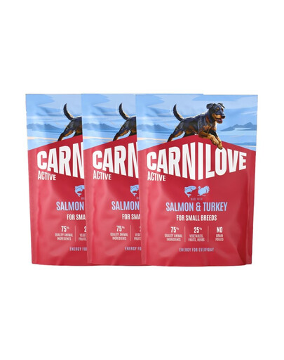CARNILOVE Active Adult Small Breeds Trockenfutter Lachs und Pute für adulte Hunde kleiner Rassen getreidefrei 3x1,5 kg