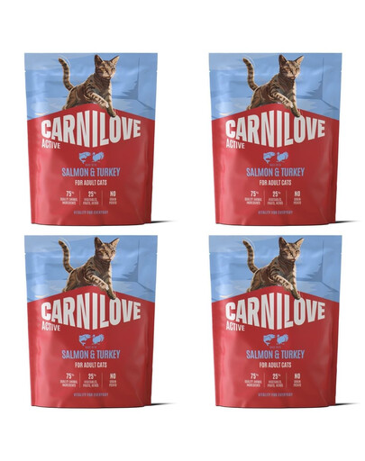 CARNILOVE Active Trockenfutter mit Lachs und Pute für alle adulte Katzen getreidefrei 4x400 g