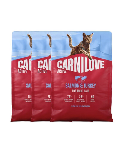 CARNILOVE Active Trockenfutter mit Lachs und Pute für alle adulte Katzen getreidefrei 3x2 kg